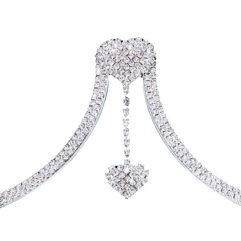 Women's Double Heart Rhinestone Pendant Bra Strap Body Chain