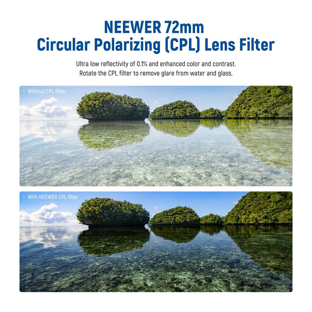 NEEWER 72mm PL Kołowy Filtr Polaryzacyjny HD Optyczny Wzmacnia Eliminuje Redukuje Filtr do Obiektywu Filtr, Szkło, 30-Warstwowa Powłoka Nano, Kontrast,