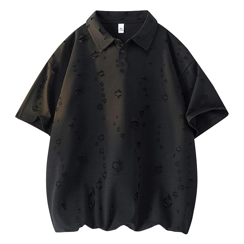 Short Sleeve Polo Shirt Men s Summer Casual Loose Lapel T-Shirt Men s Top 2XL чёрный