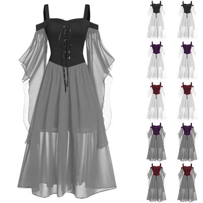 Women Plus Size Cold Shoulder Butterfly Sleeve  Halloween Gothic Dress