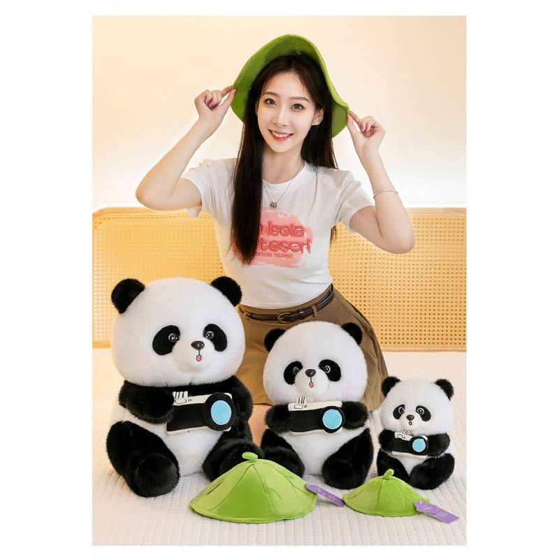 Lotus Leaf Hat Camera Panda Plush Toy Cartoon Stuffed Doll Decoration Gift Kids