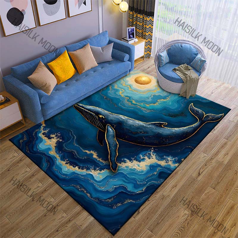 Whale swimming in cosmic ocean Print Carpet Rug for Living Room Bedroom Sofa Doormat Home Decor Non-slip Floor Mat