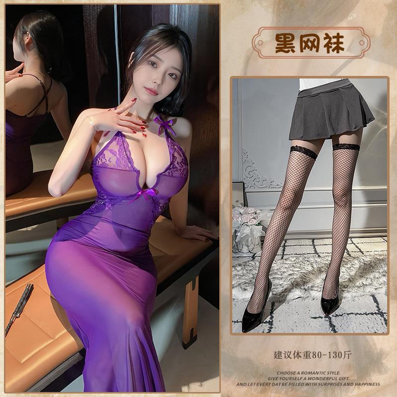Sex underwear perspective lace dress sexy tight one-piece fishtail gauze skirt sex professional uniform