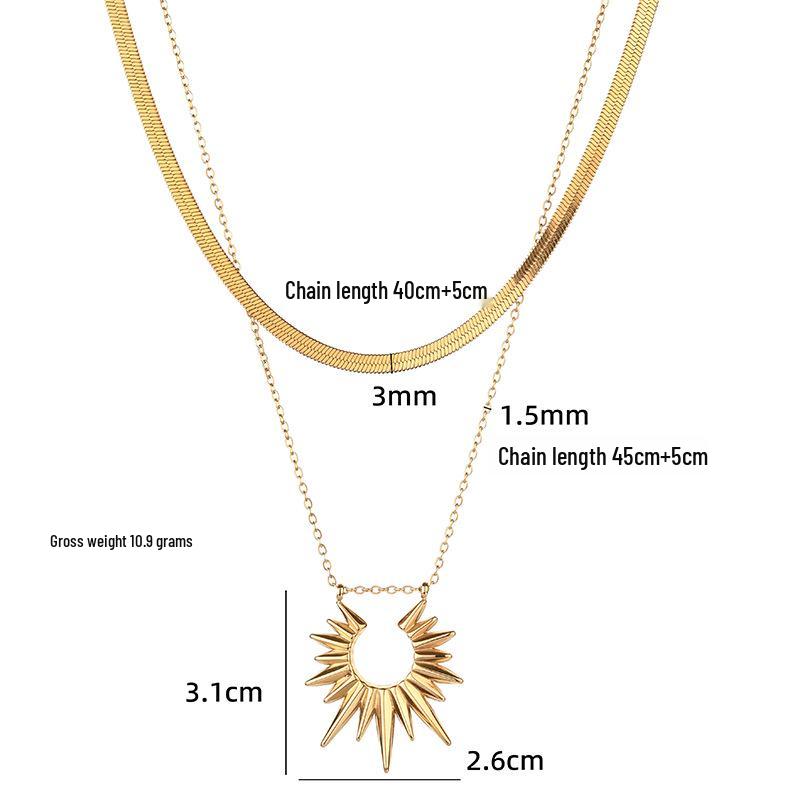 European Retro Double Layer Sunflower Necklace - Stainless Steel Clavicle Chain with Creative Cold Style Personality