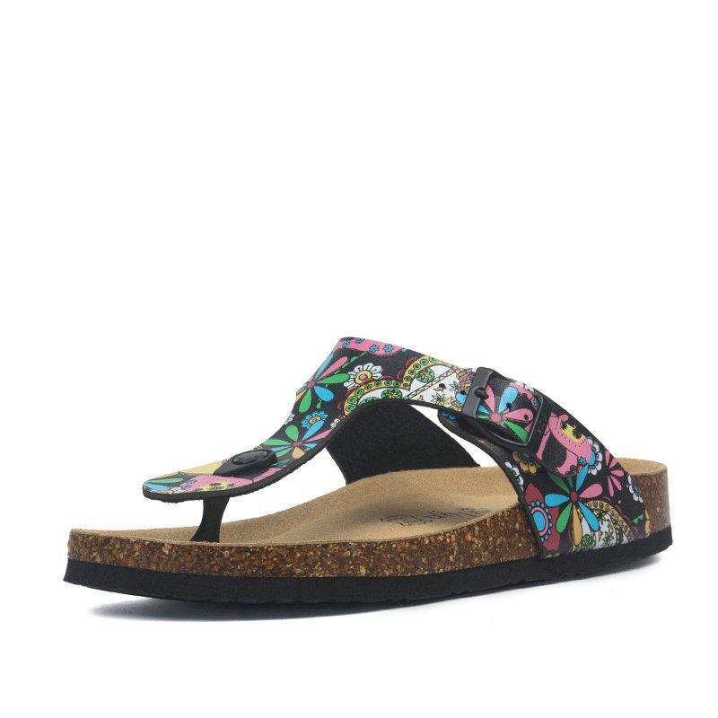 Fashion New Summer Cork Slippers Shoe Women Casual Mixed Color PU Flip Flops Holiday Beach Slides Flat With Plus Size 35-45