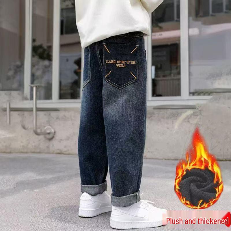 Осенне-зимние вельветовые джинсы для мальчиков - Однотонные длинные брюки для детей среднего и старшего возраста 130 cm