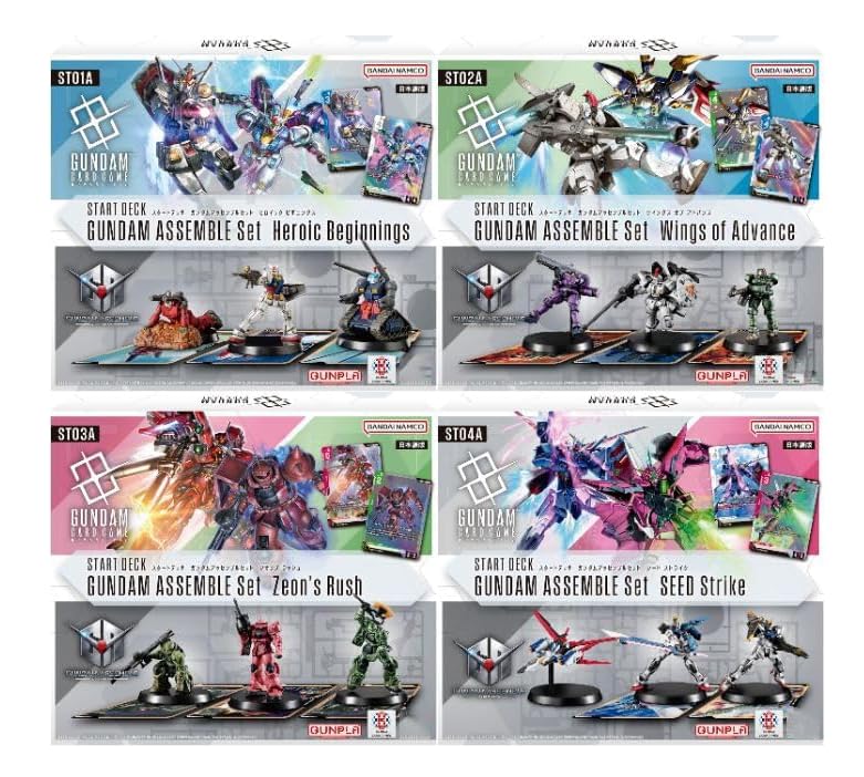 

из карточной игры Gundam Стартовая колода Набор Gundam Assemble Beginnings ST01A Крылья наступления ST02A Рывок ST03A SEED Strike [Набор 4] [Героический / / Зеонский / ST04A]