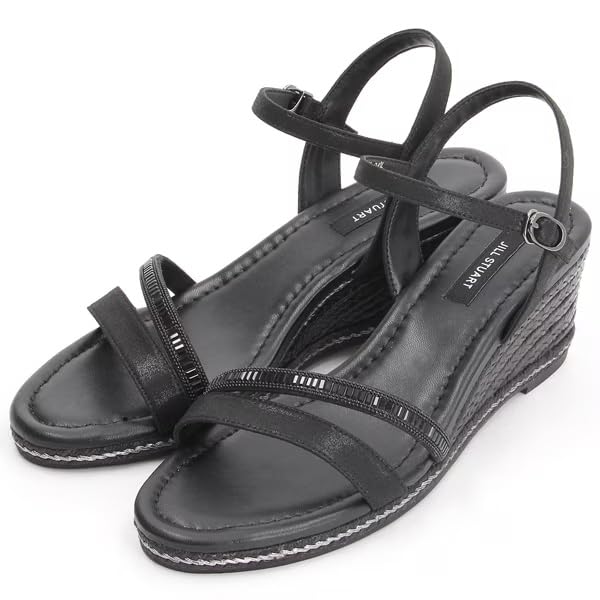 

JILL STUART SHOE Women s Ankle Strap Wedge Sandals 6622, Black, Size 22.5cm, E