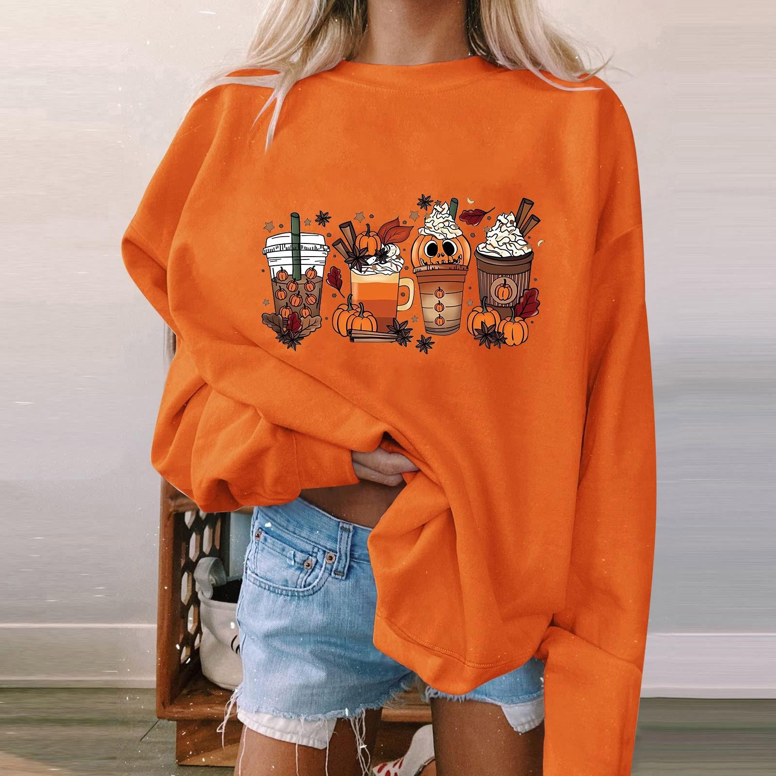 

Женская мода, повседневный пуловер с длинными рукавами и капюшоном, толстовка с принтом на Хэллоуин S оранжевый