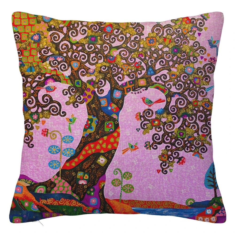 Branch Bird Flower Linen Pillowcase Sofa Cushion Cover Home Decoration Can Be Customized for You 40x40 50x50 60x60 45x45