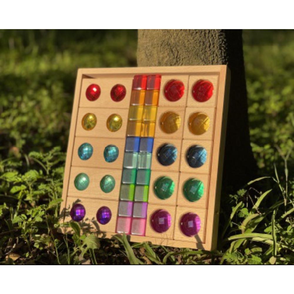 Rainbow Building Block Mandala Translucent Diamond Matching Color Castle Building Block Interior Creative Ornaments Stacking Music Toys