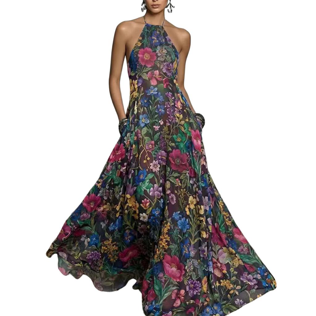 Women's Casual Floral Print Neck Jumpsuit
