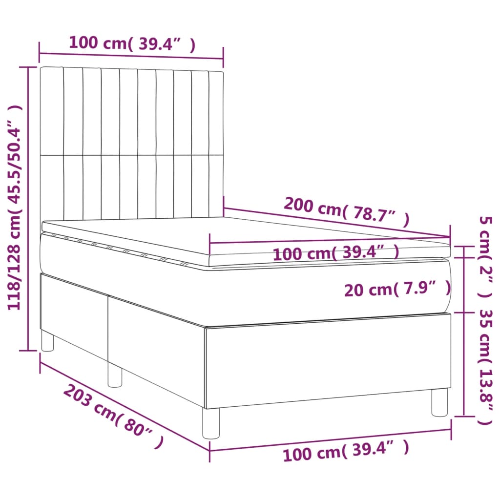Vidaxl Letto Continentale Con Materasso, Grigio Chiaro, Velluto, 100X200Cm