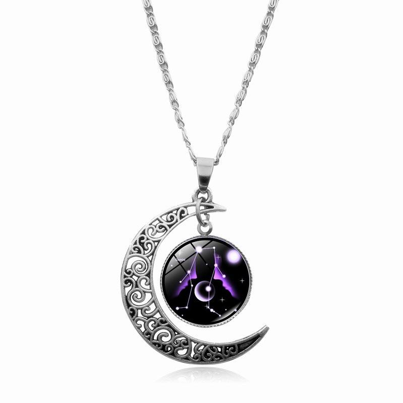 Twelve Zodiac Moonlight Gemstone Necklace Women's Fashion Accessory Collarbone Chain Birthday Gift