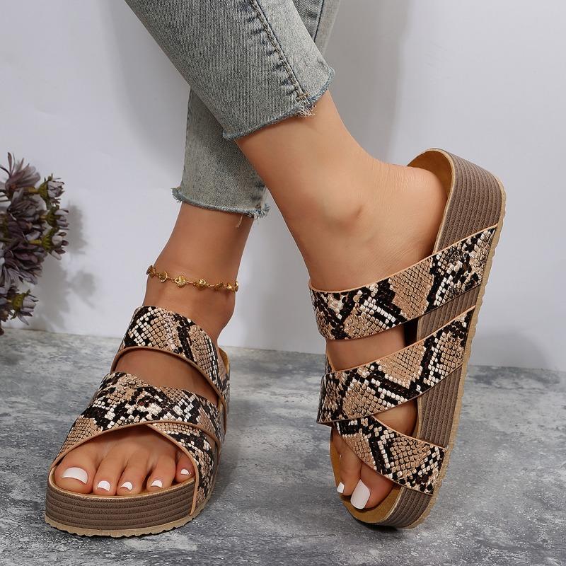 Large size casual sandals women's new flat-bottomed thick-soled one-word cross sandals