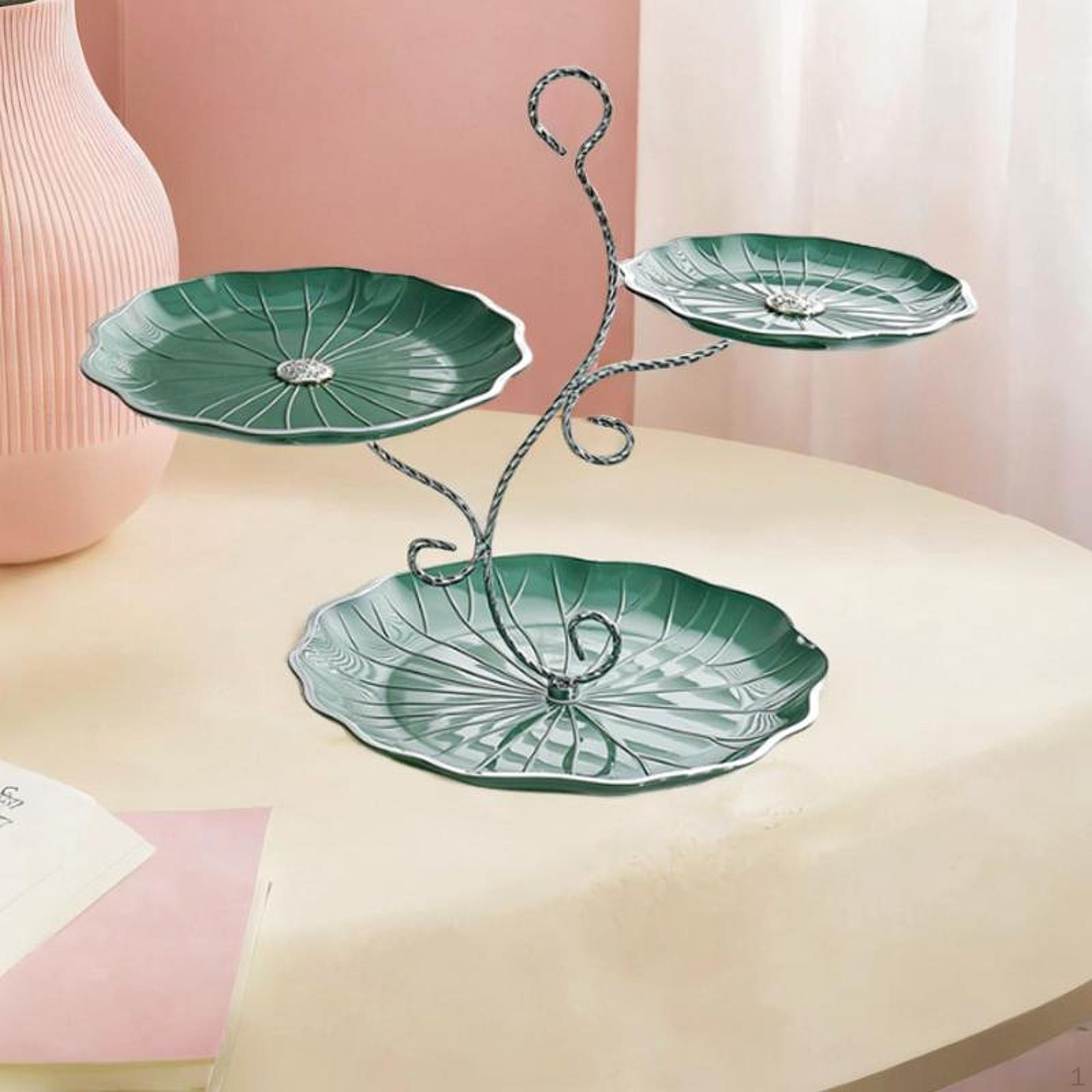 

3 Layer Dried Fruit Plate, Cupcake Stand Candy Buffet Display, Dessert Plate Tier Serving Tray for green and argent