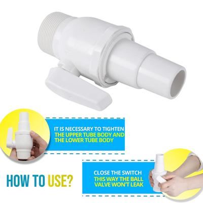 Zwembadpompklep 1,5-1,25 Inch 2-Weg Kogelkraan 50 PSI Drukclassificatie Waterstroomregeling Zwembadklep voor Zwembaden Filters Skimmers