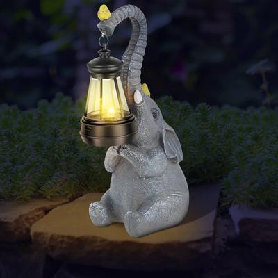 Statue d'éléphant en résine Éclairage de jardin solaire pour éléphant Éclairage décoratif extérieur étanche Craft de bureau rétro Éclairage décoratif