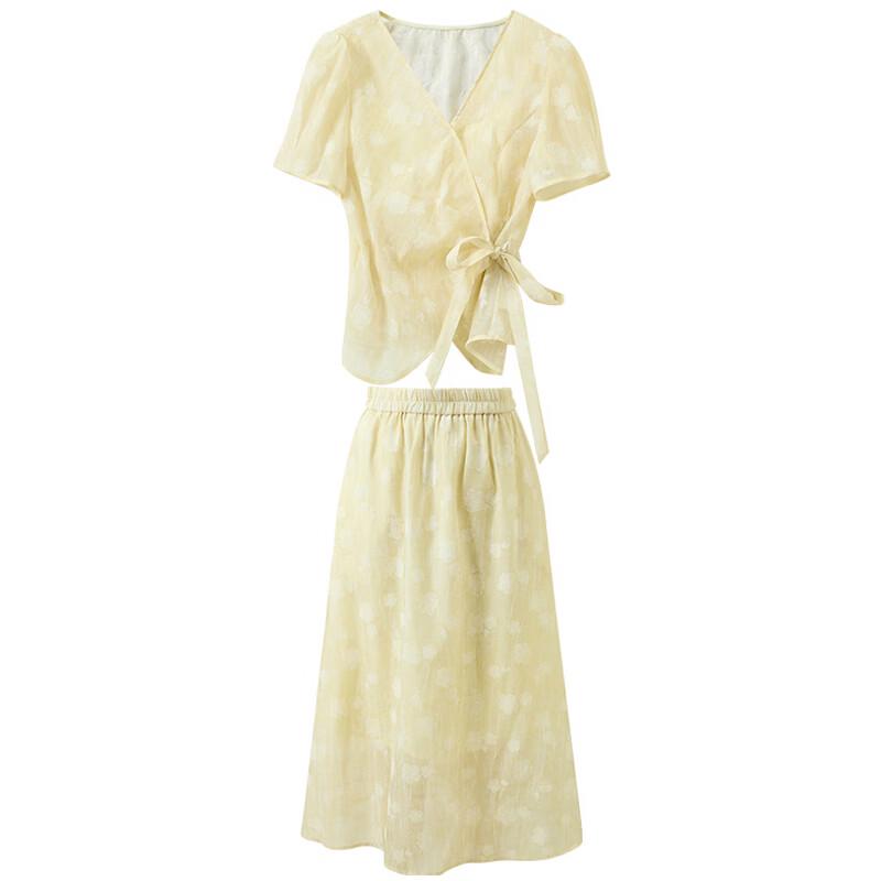 Sancai 2026 Women's New Chinese Style Tie-Waist Blouse & Skirt Three-Piece Set