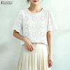 ZANZEA Blusa Casual Corta Larga da Donna con Ricami, Pizzo, Patchwork all'Uncinetto