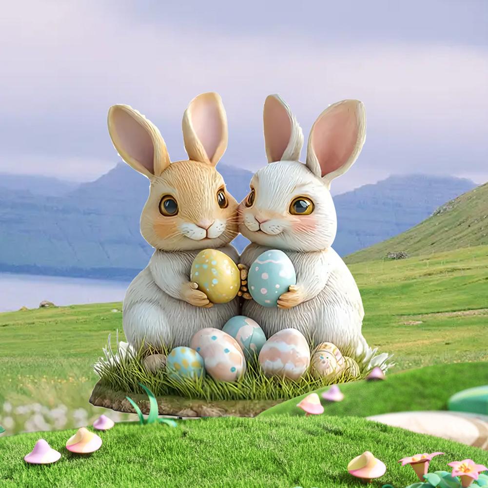 Easter Bunny Garden Stake Decor 2D Flat Acrylic Rabbit Spring Lawn Gardening Signs Stakes Easter Garden Decoration Accessories