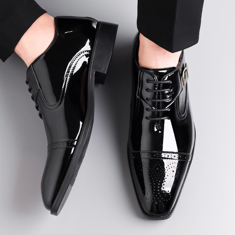 Hot Selling Men's Loafer Europe America Pointed Luxury Glossy Dress Shoes Retro Brown Men's Business Shoes Big Size 38-48