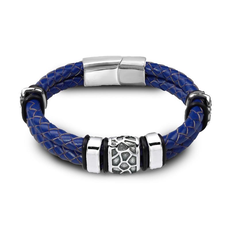 Men s Retro Genuine Leather & Stainless Steel Bracelet - European & American Style, Creative Woven Design