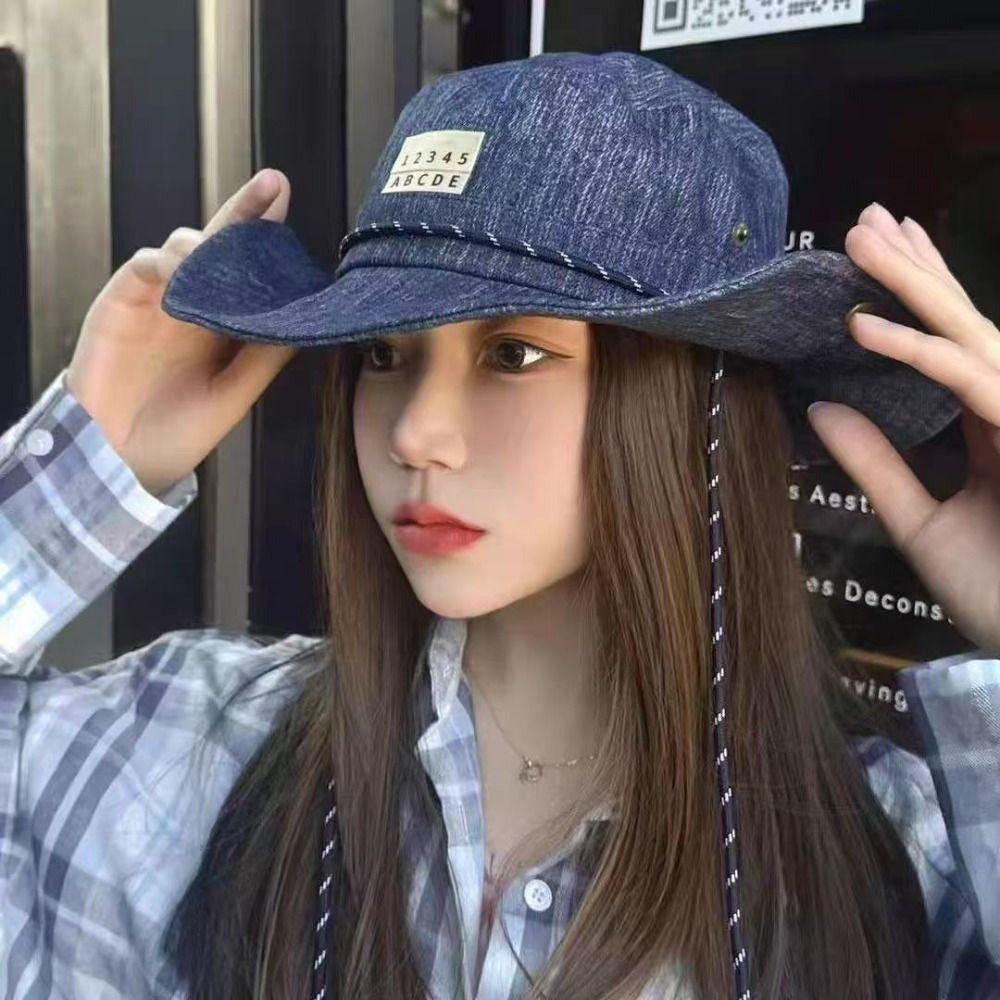 Sunscreen Denim Bucket Hat Wide-Brimmed Sun Protection Basin Cap Sun Cap Western Cowboy Hat  Sport