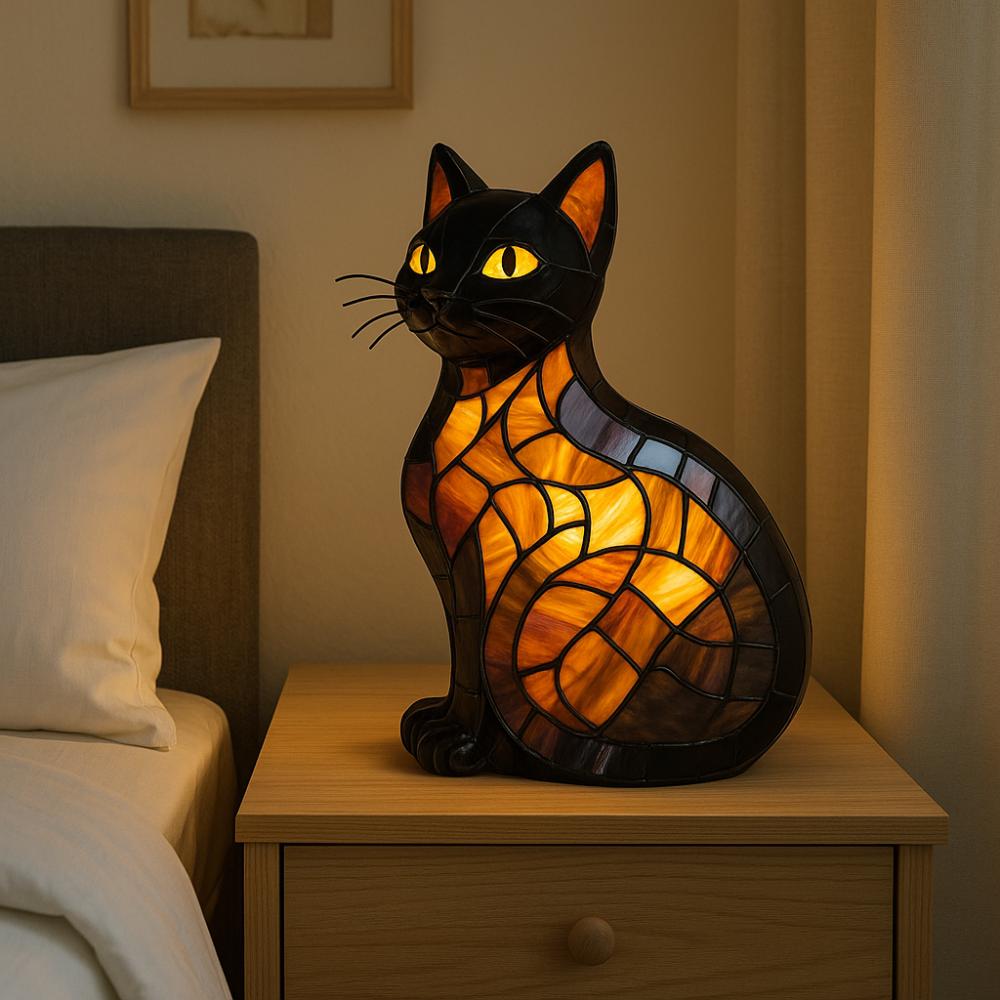 Cats Stained Resin Tabletop Retro Table Light New Night Light  Home Bedroom