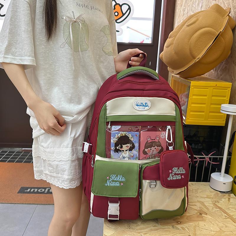 Studenten Farbblock Schultasche Mädchen Rucksack mit großer Kapazität mit Geldbörse