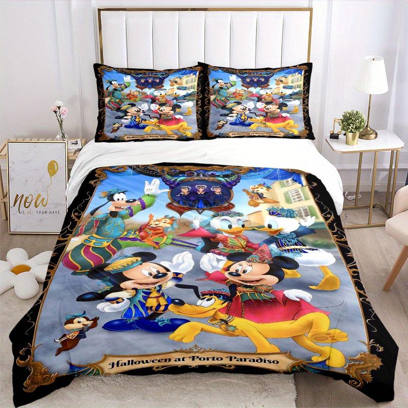 3pcs Halloween Themed Mickey and Friends Quilt Cover Set (1 Quilt Cover + 2 Pillowcases Without Pillow Core), High-Definition Printing for Home a