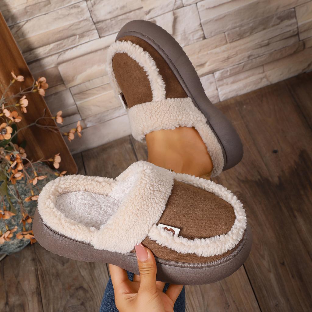Mode 2025 Damen Flache Bequeme Hausschuhe Neu Zum Hineinschlüpfen Plateau Schuhe Damen Runde Zehen Winter Baumwollhausschuhe Große Größe Pantoletten Damen