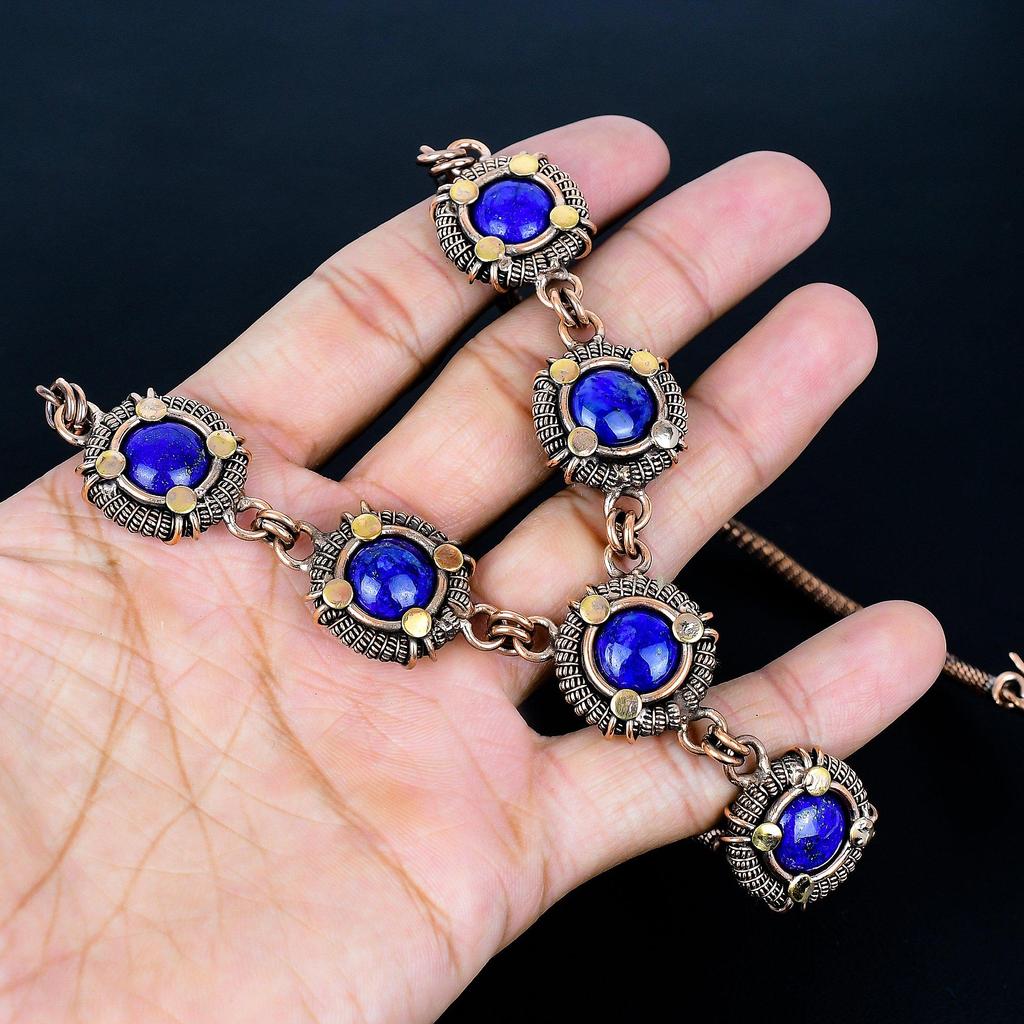 Blue Sapphire Necklace, 999 Copper Wire Wrapped Adjustable Chain Necklace. Gift For Women Handmade Necklace Gemstone Jewelry