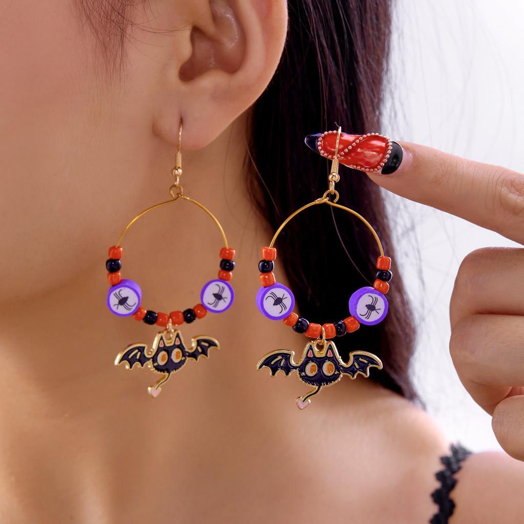 Festive Halloween Earrings With Skull Pumpkin Bat And Rhinestone Accents For Holiday Celebrations