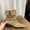 Thick heel retro suede western cowboy boots short boots women's boots 2025 new spring and autumn single boots square Martin boots