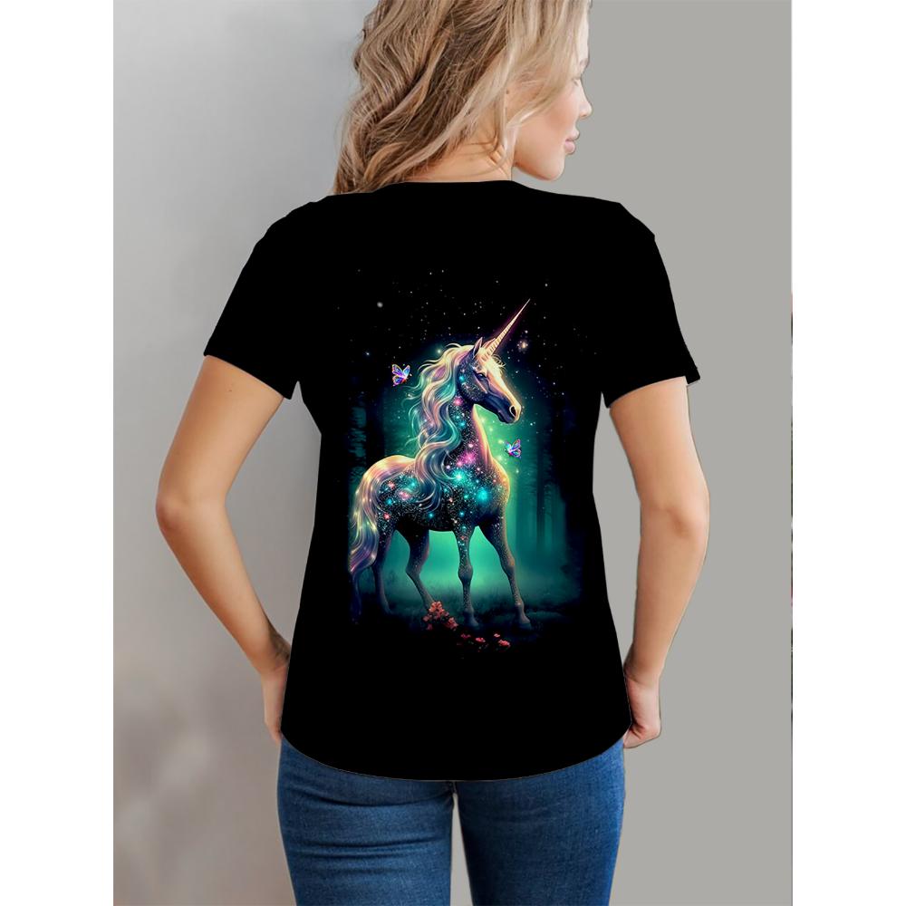 

Футболка с круглым воротником и принтом «Лошадь и бабочка», повседневный топ с коротким рукавом для весны и лета, женская одежда XL