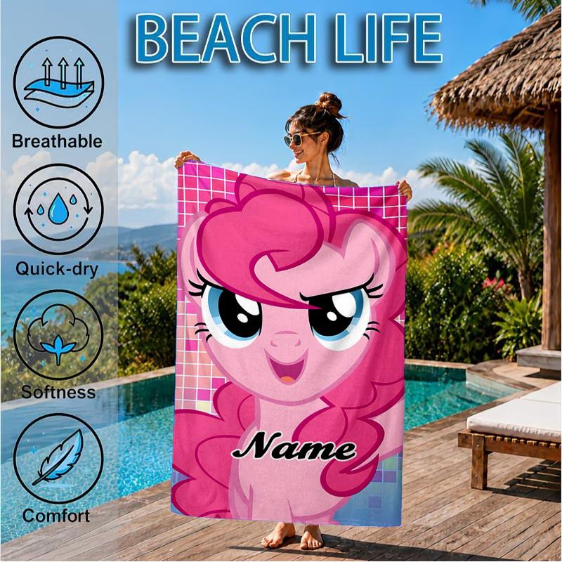 Custom Name Pinkie Pie's Bold Adventure Beach Towel Microfiber Beach Towel, Lightweight and Quick-Dry, for Summer Travel, Swimming Pool Gift