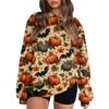 Women's Fashion Casual Long Sleeve Halloween Printed Neck Sweatshirt Top