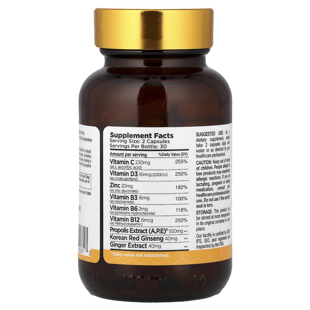 Bee & You, Multivitamin Propolis Capsules with Ginger and Ginseng, Ultra Potency, 60 Capsules