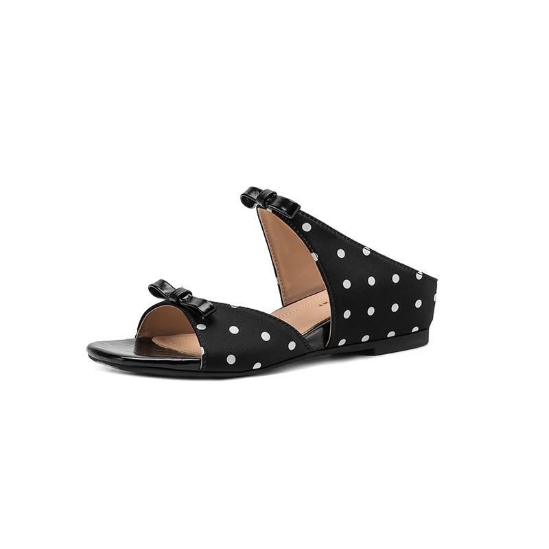 Krazing Pot Microfiber Med Heels Polka Dot European Design Outside Slippers Flip Flop Summer Size 43 Size 42 Women Sandals