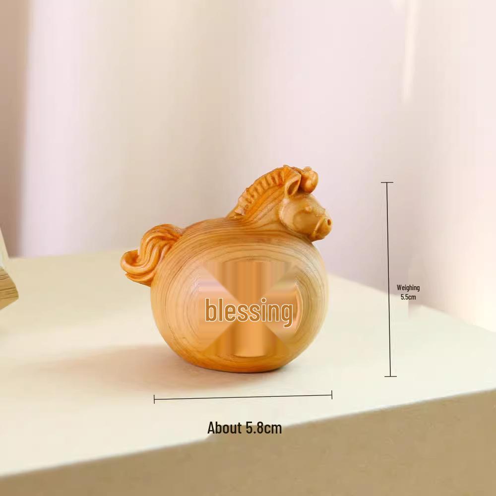 Year of the Horse Lucky Desktop Ornament: Aged Cypress Zodiac Horse for Good Fortune