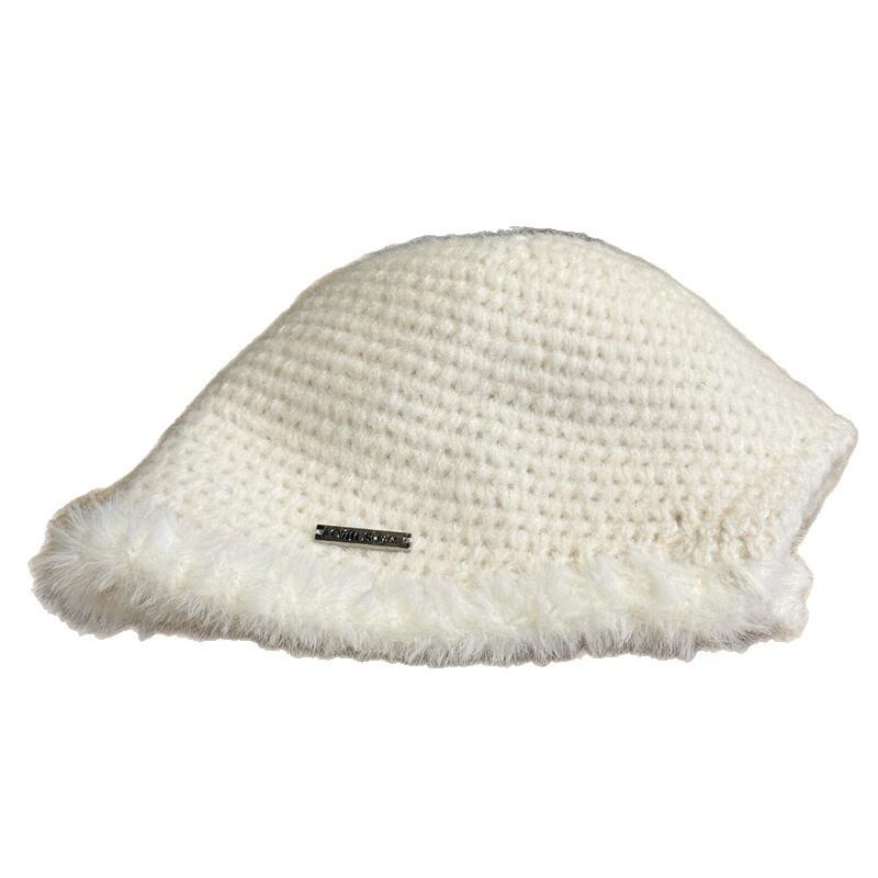 Knitted Strap Bucket Hat Autumn New Hat Women Show Small Face Warm Versatile Wool Hat Windproof Basin Hat Trend