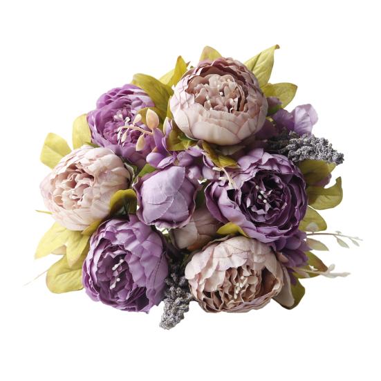 13 Heads Artificial Flower Silk Fabric Realistic Peony Bouquet with Soft Touch Home Wedding Display Office Decoration