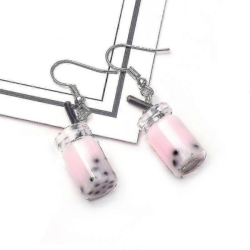 Cute Pearl Milk Tea Dangle Earrings Funny Earrings For Women Girls Valentine S Day Earrings,pink