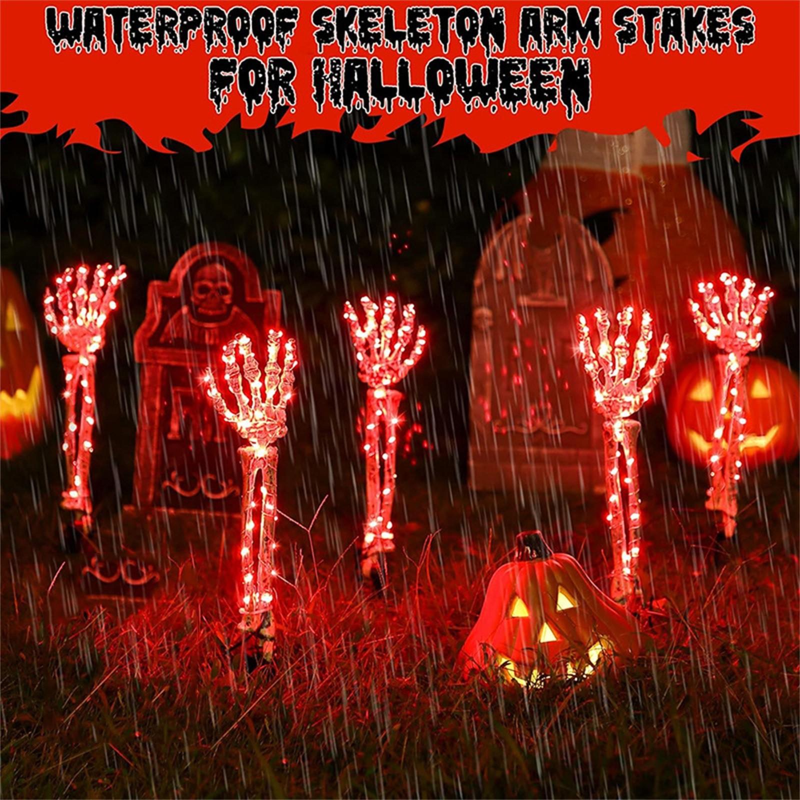 

5 шт. 18 дюймов, украшение в виде рук скелета на Хэллоуин, светящиеся огни, садовые фонари в виде скелета, украшения сада ужасов, колья One Size красный