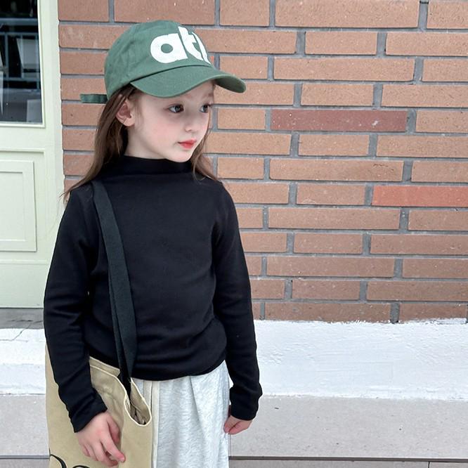 Children's German Velvet Warm Semi-High Neck Solid Color Long Sleeve Top for Boys and Girls