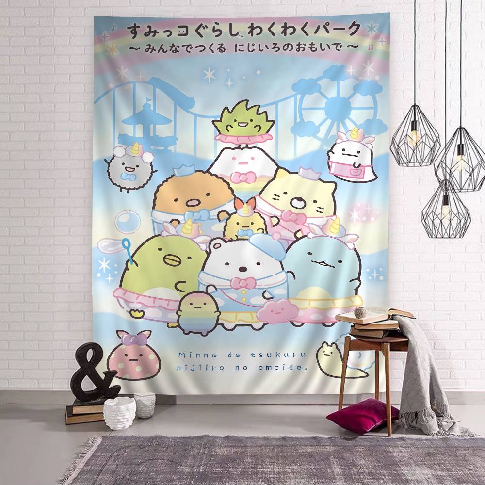 Japan Anime Sumikko Gurashi Wall Tapestry Hanging Tarot Hippie Wall Rugs Dorm Wall Hanging Sheets