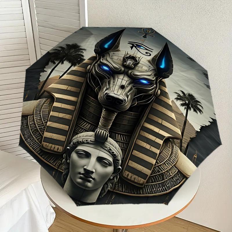 1 Stück Ägyptischer Anubis Regenschirm - 8 Speichen verstärkt, Automatisches Öffnen, Leicht & Langlebig, Süßes Modeaccessoire für den Außenbereich, Strand oder Freizeit, Strand U