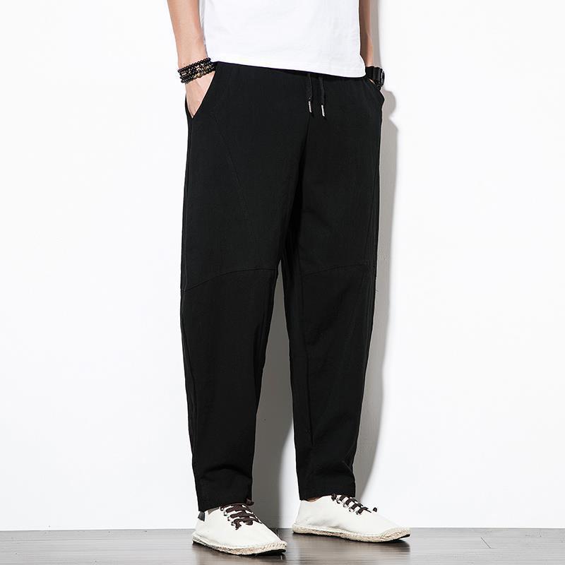 Cotton Linen Pants Men Baggy Casual Trousers Male Walking Wide leg Loose Sweatpants Chinese Summer Jogger Pants