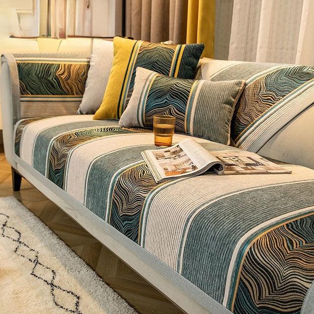 Cuscino per Divano Universale Quattro Stagioni in Ciniglia Antiscivolo Jacquard con Bordo Avvolgente Allargato Decorazione Asciugamano per Divano Soggiorno Copridivano